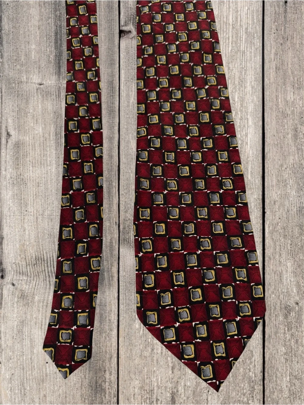 Vintage 1996 J. Garcia Burgundy Geometric 100% Silk Tie